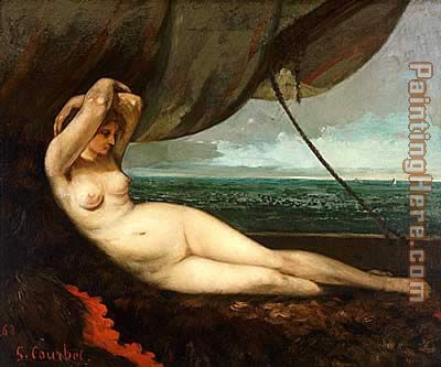 Nude reclining by the sea painting - Gustave Courbet Nude reclining by the sea art painting